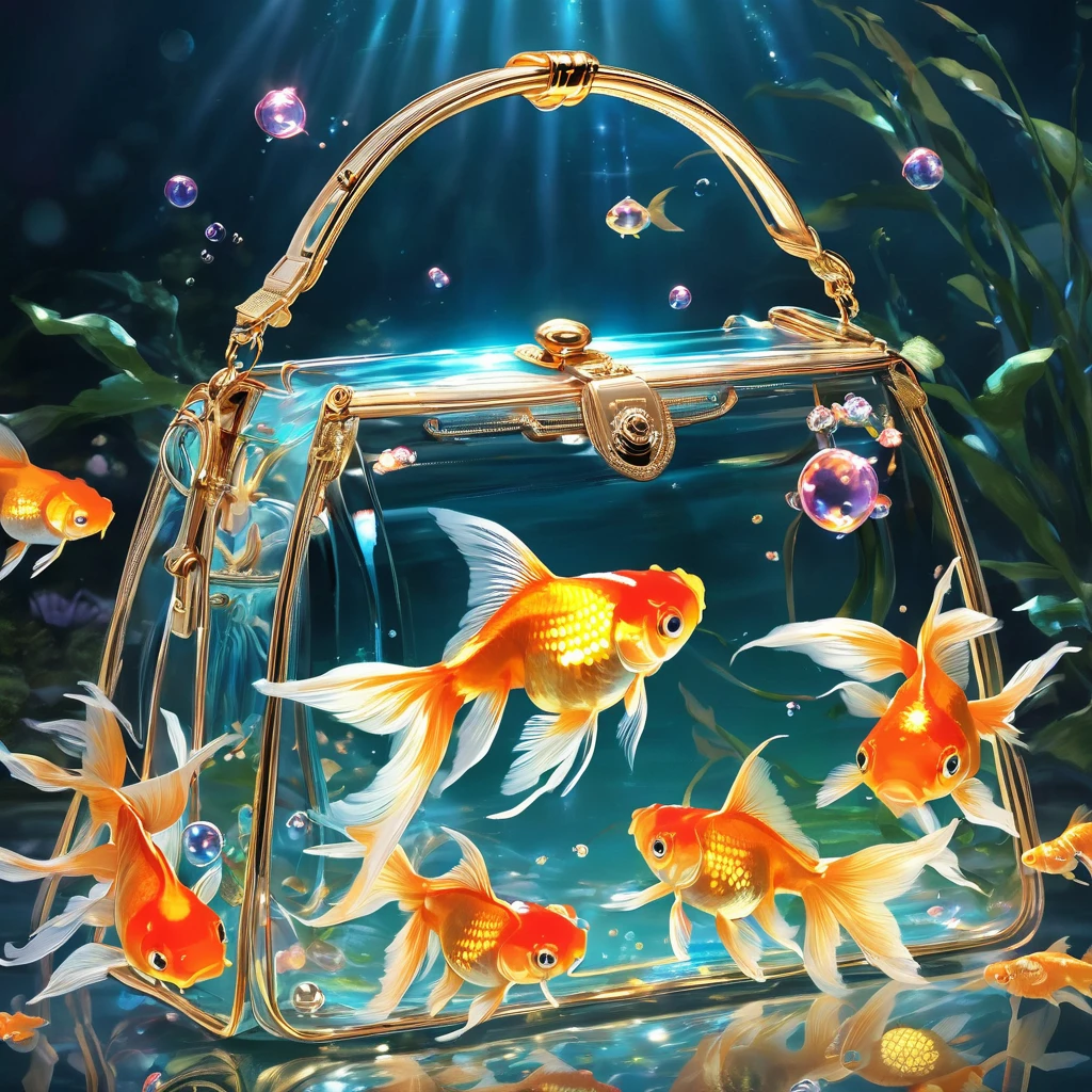 (masterpiece, best quality:1.2),Goldfish in a handbag。，Luminescence
