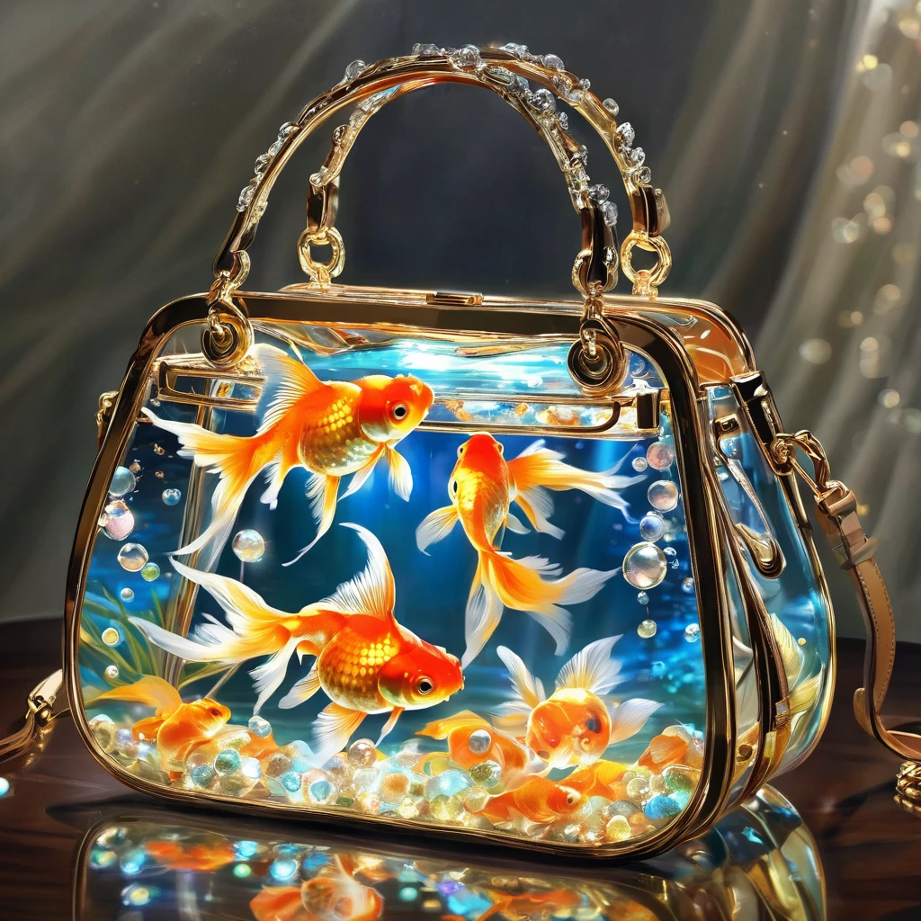 (masterpiece, best quality:1.2),Goldfish in a handbag。，Luminescence
