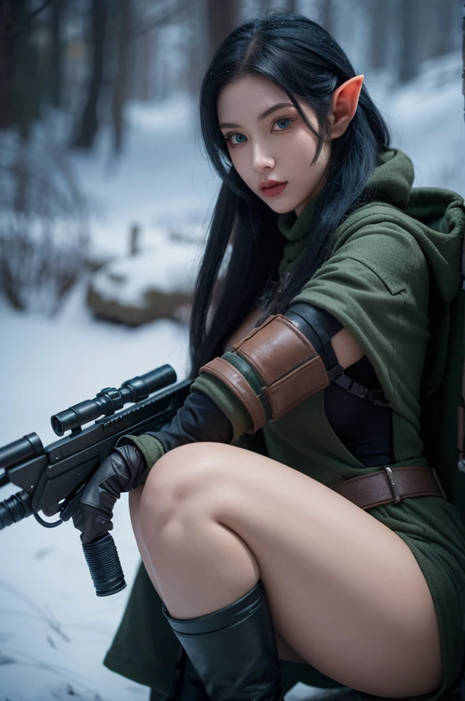 Elf beauty mercenary sniper Warhammer 40K cold color dark style