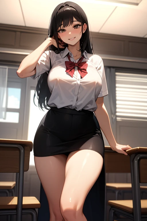 Beauty,Big Tits,mini skirt,smile,Long Black Hair,student