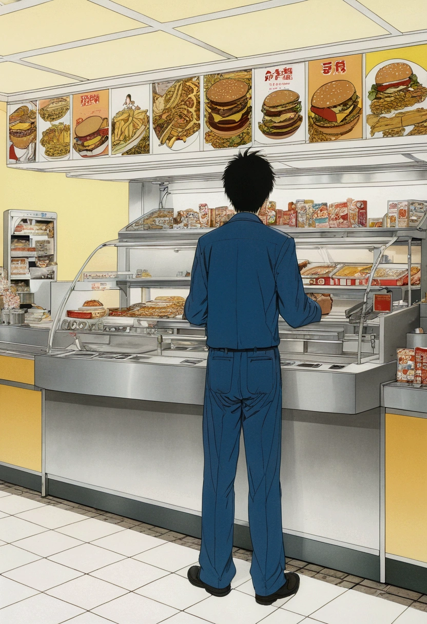 (a Fast Food Worker), full body, award-winning, cinematic still, emotional, vignette, dynamic, vivid, (masterpiece, best quality, Professional, perfect composition, very aesthetic, absurdres, ultra-detailed, intricate details:1.3)