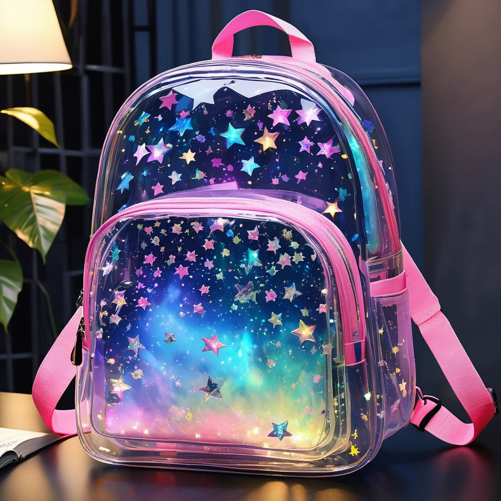 (masterpiece, best quality:1.2),Stars in the transparent schoolbag，Luminescence
