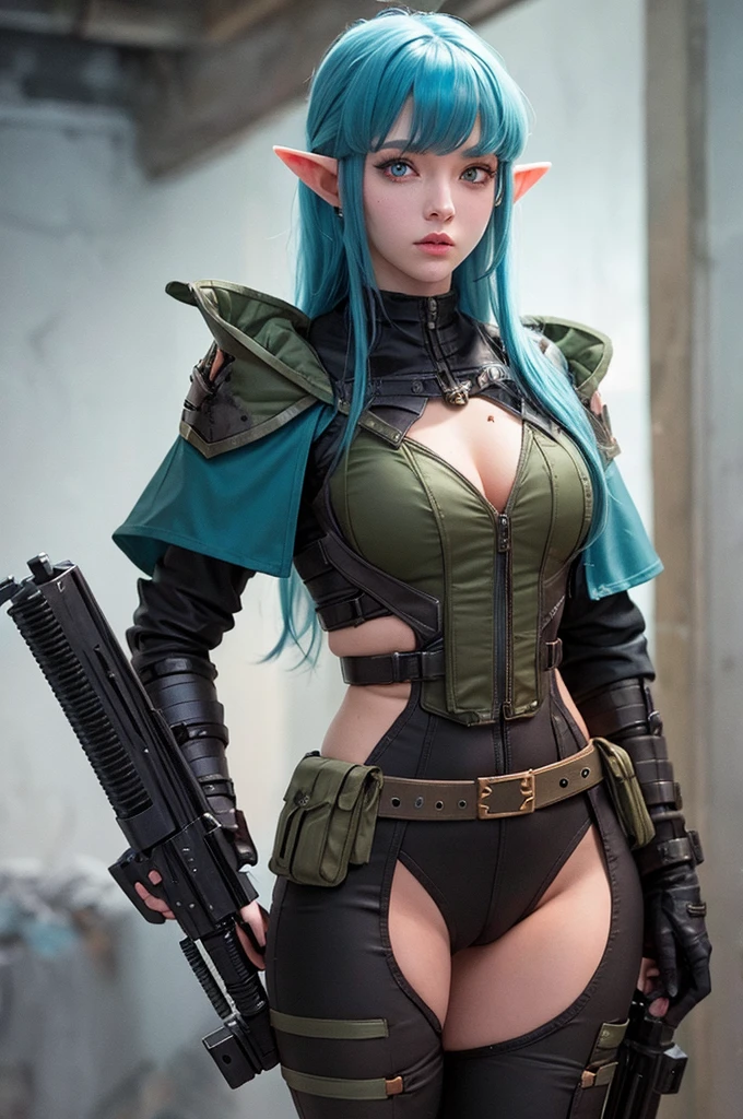 Elf beauty mercenary sniper Warhammer 40K cold color dark style