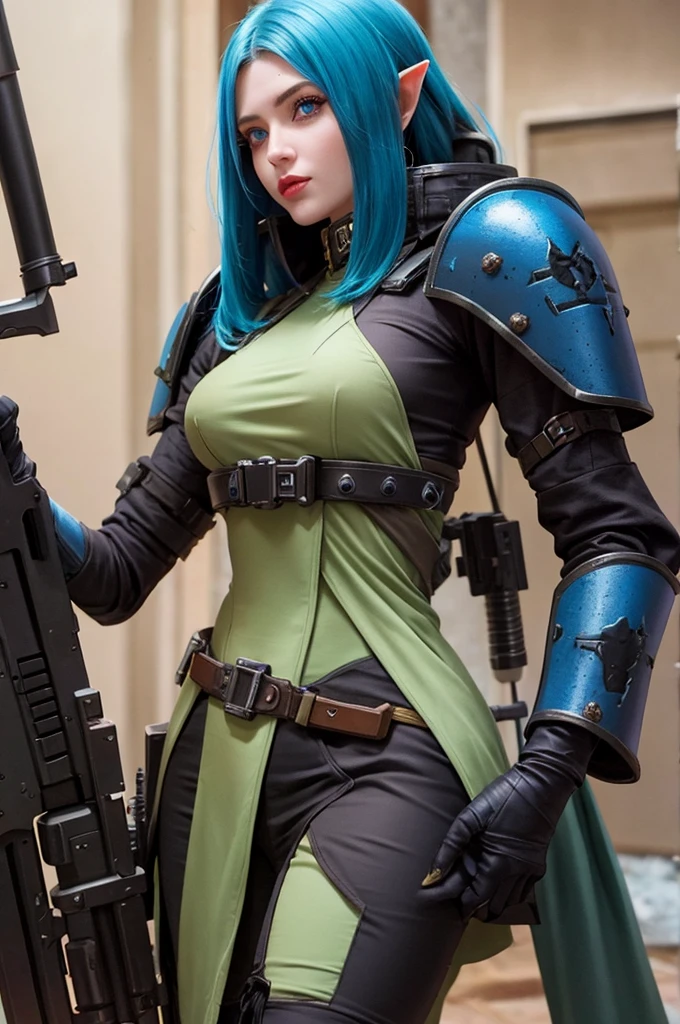 Elf beauty mercenary sniper Warhammer 40K cold color dark style