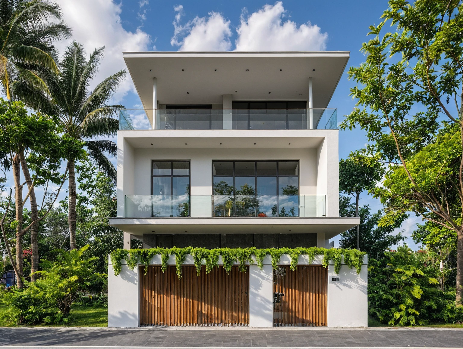 Masterpiece, high quality, best quality, authentic, super detail, outdoors, onestoreyvillaXL, aiaigroup, house style modern on the street ,stairs, white wall ,road,pavement, grass, trees, sky, cloud, (daylight:1.1)
