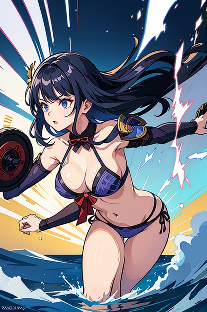 raiden shogun,
jiggling breasts,bikini