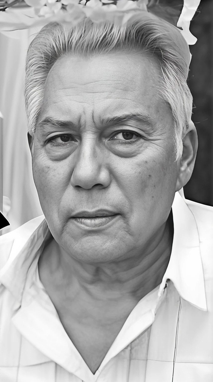 RAW photo, a portrait photo of 65 y.o man, волосы уложенные назад, пышные естественные волосы, natural skin, 8k uhd, high quality, film grain, Fujifilm XT3,