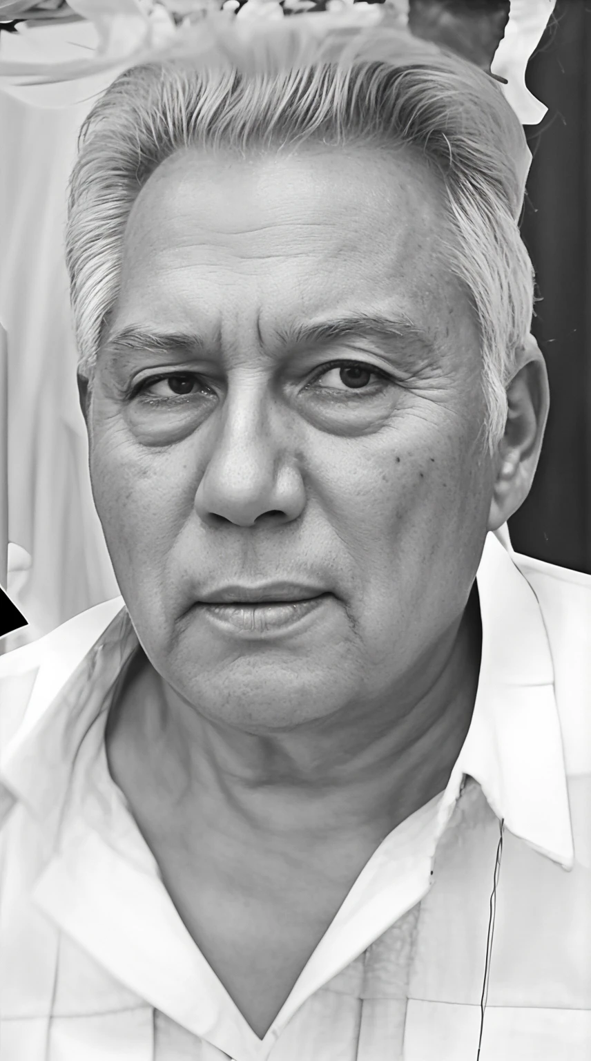 RAW photo, a portrait photo of 65 y.o man, волосы уложенные назад, пышные естественные волосы, natural skin, 8k uhd, high quality, film grain, Fujifilm XT3,