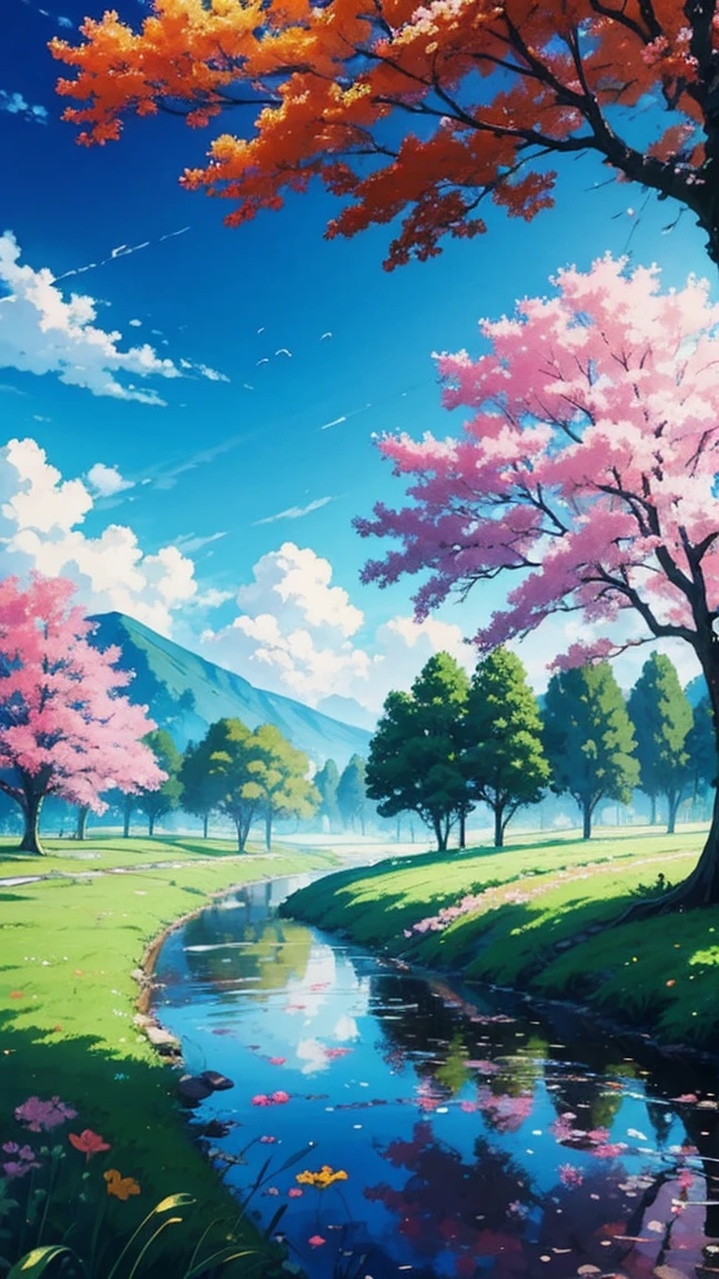 wood々It depicts colorful landscapes with flowers and, Vibrant gouache landscape, Colorful landscape painting, Anime countryside landscape, Bright landscape, Scenic and colorful environment, Just a joke, Anime Scenery, Anime Background Art, Beautiful peaceful scene in anime, Landscape painting (details), Arte Bonita UHD 4K, 美しいAnime Scenery, Colorful digital painting, Dreamscape, anime landscape wallpapers