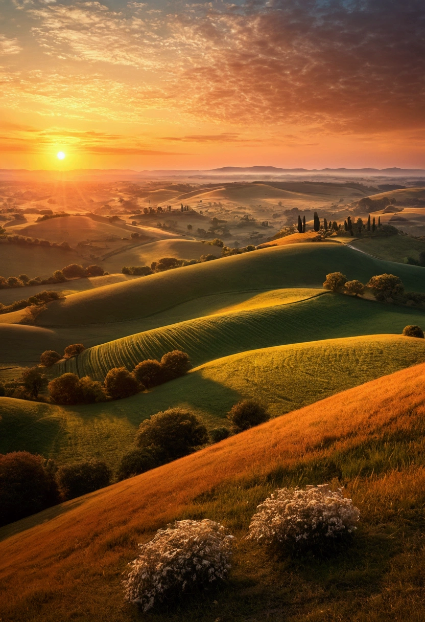 landscape,Dawn Sun,Spectacular viewysterious glow,8K,High-definition and detailed depiction.