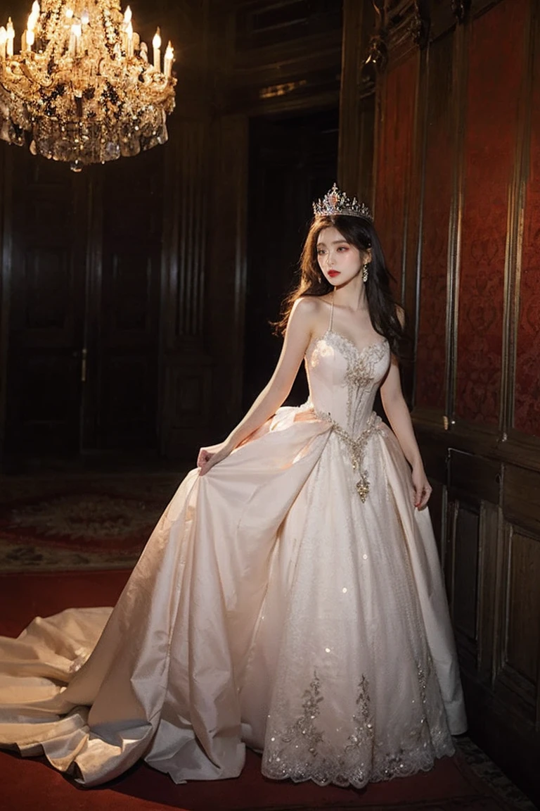 21yo girl,, Wear a beautiful crown, Beautiful dress, in a kingdom