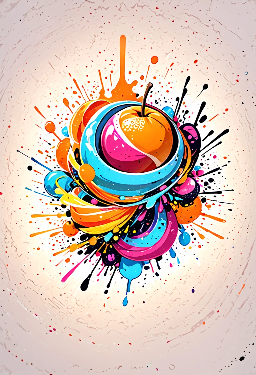 T-shirt designs, with vector art, Colorful fruit illustration , At the center, swirly vibrant colors,graffiti art,ink spatter,UHD quality, details in 16k, Wild and unbridled,paint splash painting,rich and colorful,visual impact,modern aesthetic,Elegant and simple, t-shirt designs, White background