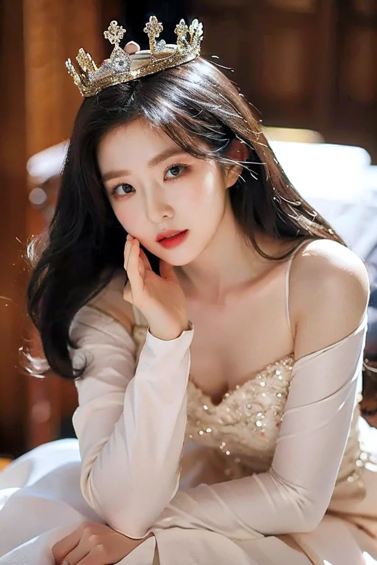 21yo girl,, Wear a beautiful crown, Beautiful dress, in a kingdom