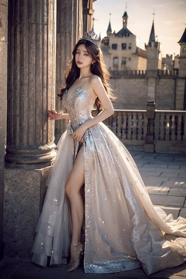 21yo girl,, Wear a beautiful crown, Beautiful dress, in a kingdom
