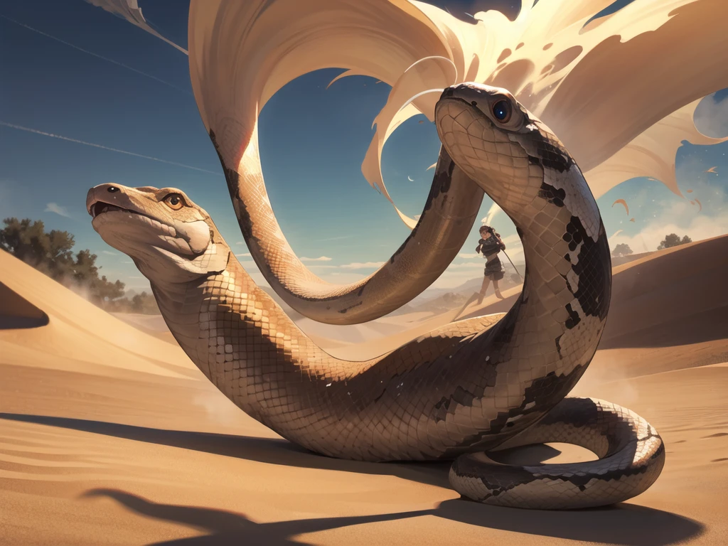 , Large snake, desert ,blast , (lots of smoke)