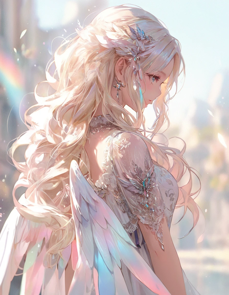 Anime girl with long blonde hair and wings, Beautiful fantasy anime, Anime fantasy illustration, Detailed digital anime art, Anime fantasy artwork, 2. 5 d cgi Anime fantasy artwork