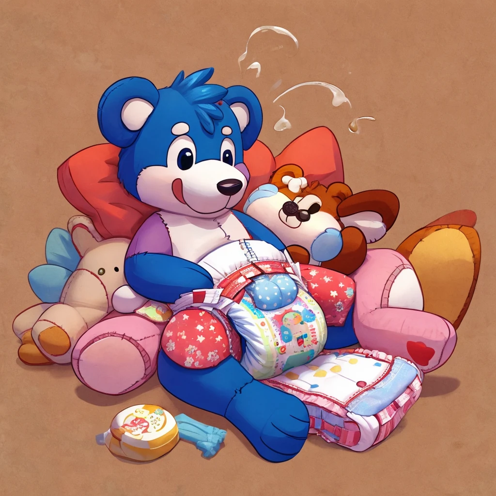 Furry having sex with stuffed animal, plushie, stuffed animal, penis, knot, SPH, cum, plushie sex, penetration, Cumming on plushie, toony, simple background 