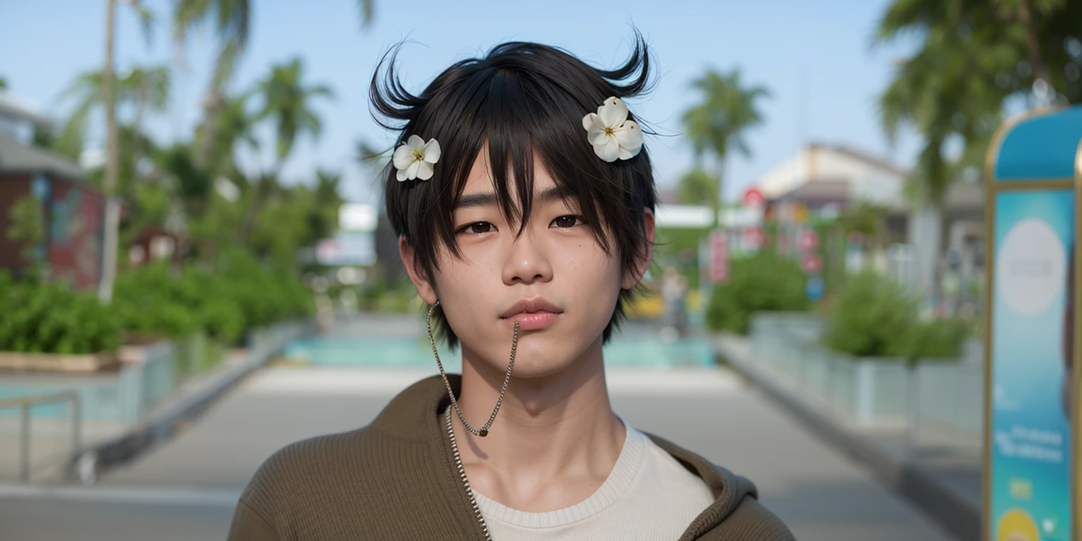 Asian boy, good lighting, smooth, glossy skin, blur background, high quality, 8k resolution, pores, realistic skin