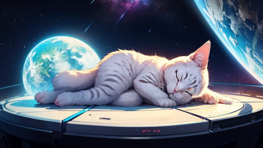 girl cat sleeping in the space , 4k ,hight quality