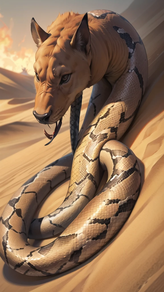 , Large snake, desert ,blast , (lots of smoke)