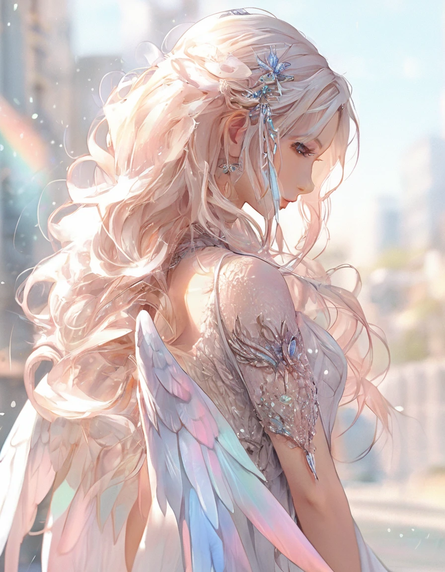 Beautiful female angel with long blonde hair and wings, Beautiful fantasy anime, Anime fantasy illustration, Detailed digital anime art, Anime fantasy artwork, 2. 5 d cgi Anime fantasy artwork