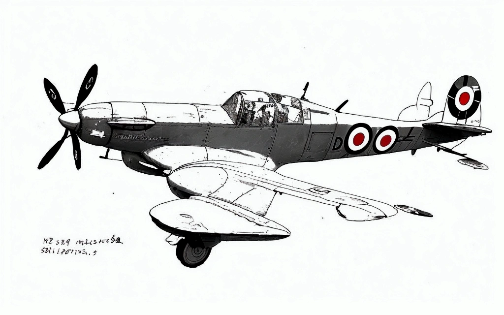 Masterpiece,(Best Quality),detailed,sketch, spitfire aircraft, flying