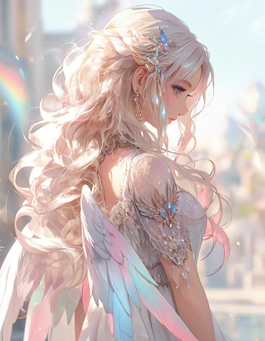Beautiful female angel with long blonde hair and wings, Beautiful fantasy anime, Anime fantasy illustration, Detailed digital anime art, Anime fantasy artwork, 2. 5 d cgi Anime fantasy artwork