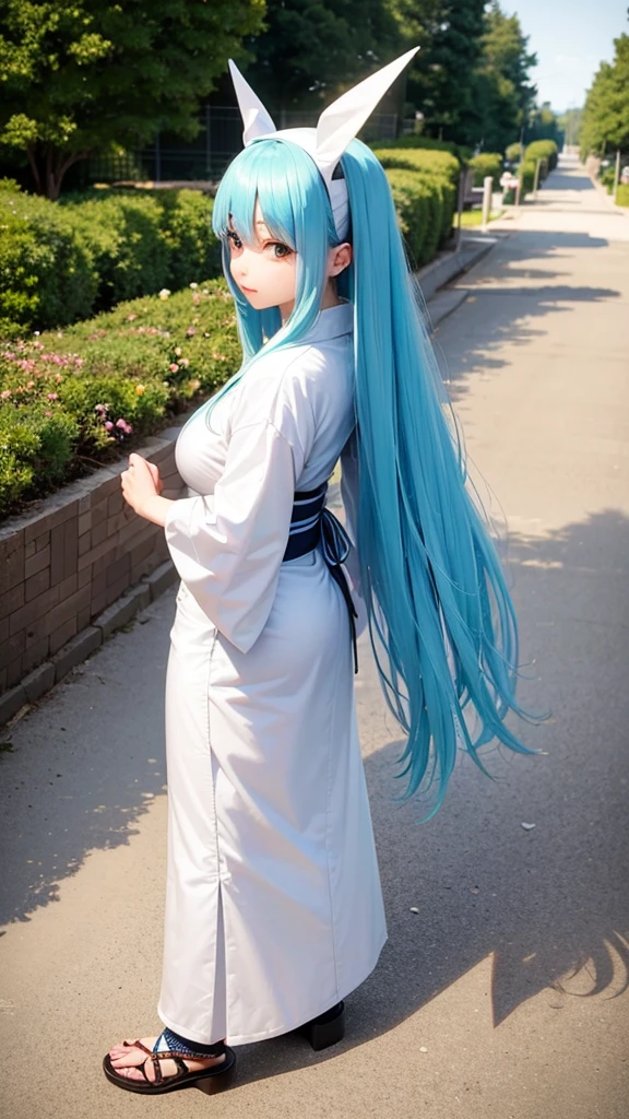 High quality, high quality, Japanese anime touch, one woman, sharp outline, long light blue hair,
Mummy man cosplay,
Cute pose, facing this way,