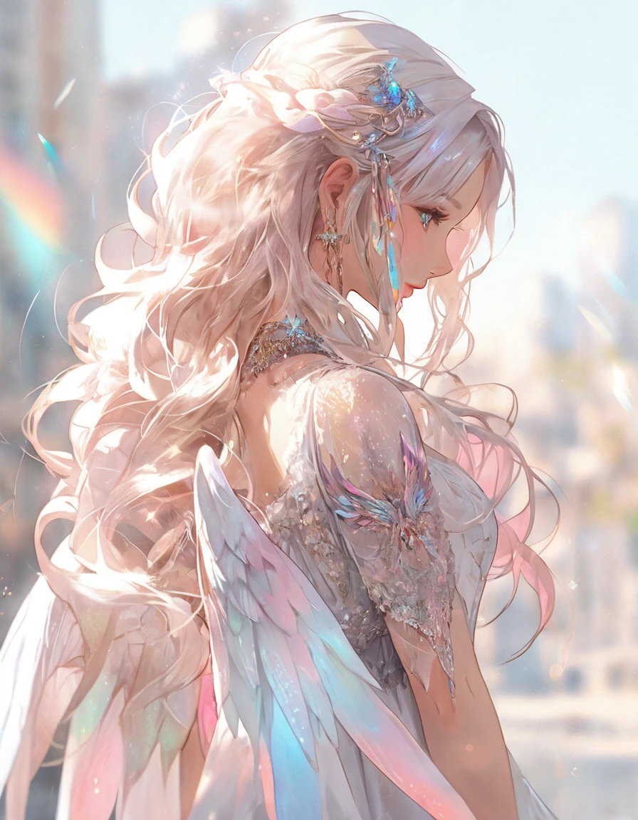 Beautiful female angel with long blonde hair and wings, Beautiful fantasy anime, Anime fantasy illustration, Detailed digital anime art, Anime fantasy artwork, 2. 5 d cgi Anime fantasy artwork