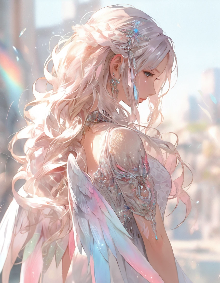 Beautiful female angel with long blonde hair and wings, Beautiful fantasy anime, Anime fantasy illustration, Detailed digital anime art, Anime fantasy artwork, 2. 5 d cgi Anime fantasy artwork