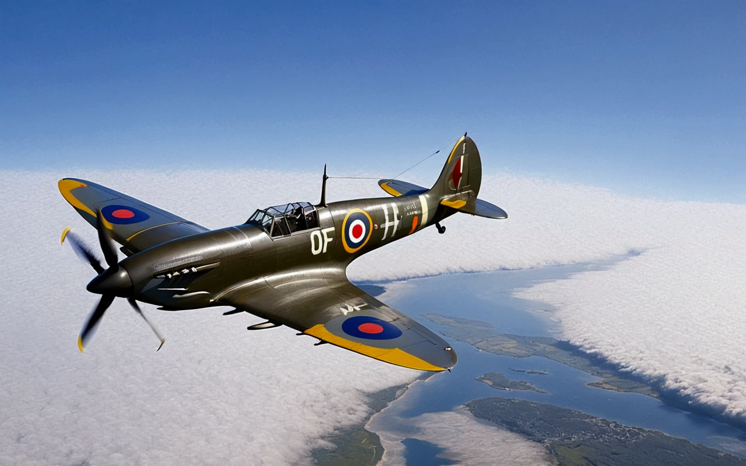 Masterpiece,(Best Quality),detailed,sketch, spitfire aircraft, flying, coloring book, lineart
