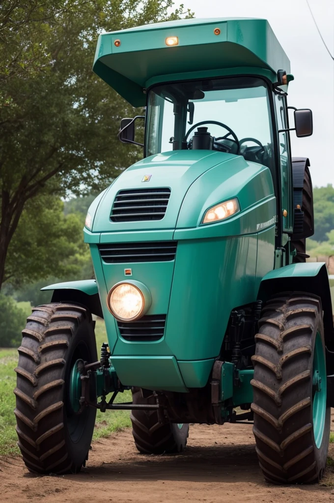 A tractor with a futuristic planter on the planet Uranus