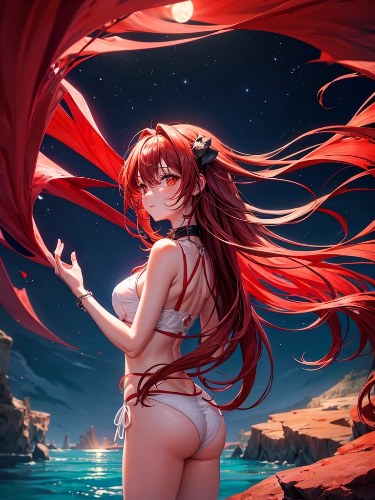 Night sky Full Blood moon Red beach