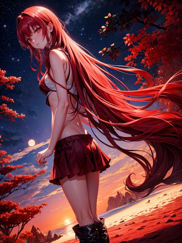 Night sky Full Blood moon Red beach