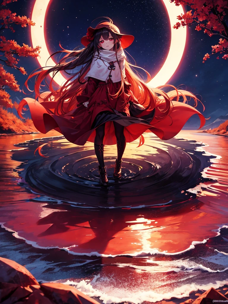 Night sky Full Blood moon Red beach