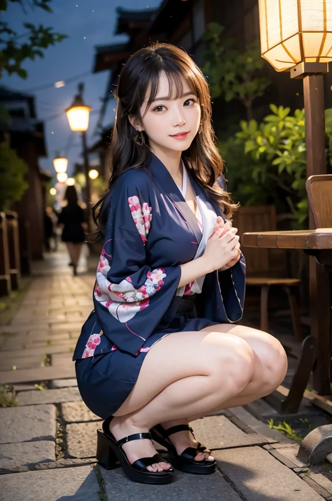 (high resolution:1.5), (masterpiece:1.5), full body, very detailed, best quality, 8k, ((1 girl)), (Cute Japanese woman), cute 24 year old beauty, slim body, (medium breasts:1.5), detailed face, Beautiful and elegant face, cute face, (Round face:1.4), thin lips, natural bangs, arched eyebrows, well-groomed eyebrows, (big eyes with a good balance between the left and right sides), cute eyes, beautiful eyes, beautiful thin nose, beautiful face line, (beautiful skin), medium Hair, Brunette hair, black hair, (natural bangs), slim face, slim figure, (looking at the camera with a Gentle smile), beautiful legs, smooth skin skin, slim and beautiful thighs, ((Wearing a kimono)), fair skin, Beautiful breasts, (Slender and slim body:1.5), (Slim waist:1.5), (slim hips:1.5), ((slim Butt:1.5)), I-type Valley, cleavage, , (sexy kimono:1.5), (Natural Light:0.8), (lighting forward:0.8), (lighting front:0.8), (Flat lighting:0.8), Gentle smile, Detailed fingers, beautiful hands, bangs,