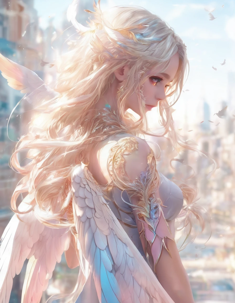 Beautiful female angel with long blonde hair and wings, Beautiful fantasy anime, Anime fantasy illustration, Detailed digital anime art, Anime fantasy artwork, 2. 5 d cgi Anime fantasy artwork
