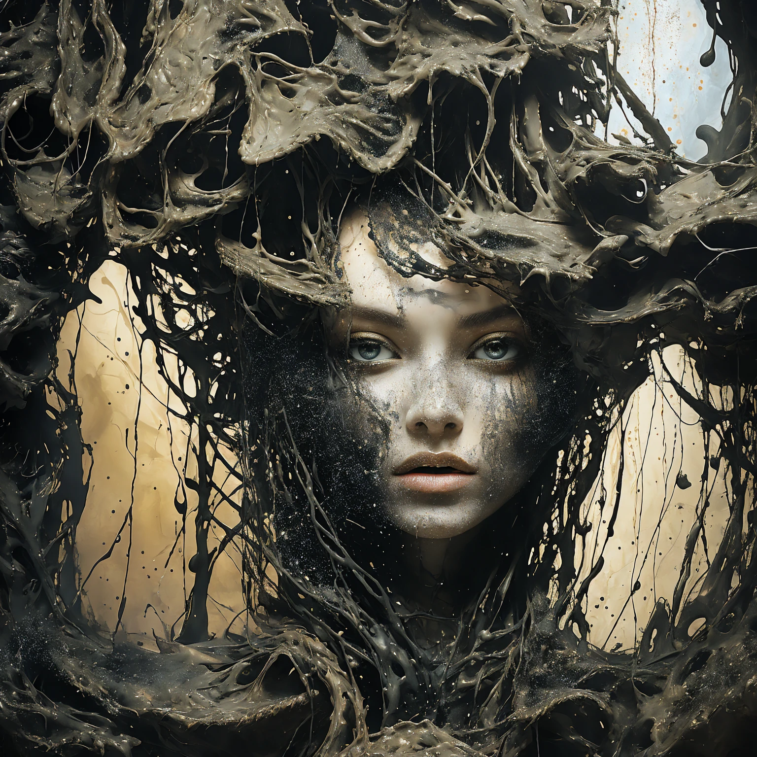 1 Girl, Abstract Art, Cthulhu, Eyes that have lost their luster, A suffocating feeling, , Starry Sky,fantasy,magic,mystery,illusory,Dreamy,symmetry, Ultra-high resolution, masterpiece, best quality