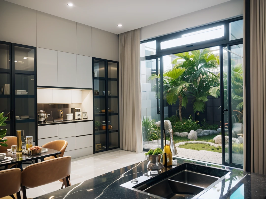 Morden space design, (((volumetric light:1.2))), (Masterpiece,best quality,8k uhd,dslr,soft lighting,high quality,hyper detail,film grain,Fujifilm XT3, UE 5 render 8k, super high resolution, supper detail:1.2), color block wall decor, abtract poster decor, glossy terazzo floor:1.3,OPEN POSE