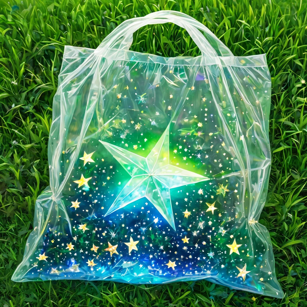 (masterpiece, best quality:1.2),On the grass,Stars in a plastic bag,Luminescence
