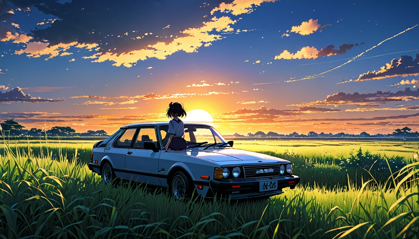 1985 Saab 900 Turbo、Anime scenery of a girl sitting in tall grass with a sunset in the background.Beautiful anime scene, Beautiful anime peace scenes, Makoto Shinkai Cyril Rolland, Beautiful anime scene, Awesome Wallpapers, Anime Art Wallpapers 8K, Anime Background, artistic Anime Background, anime wallpaper 4k, Anime Art 4K Wallpaper, Anime Wallpaper Art 4k,