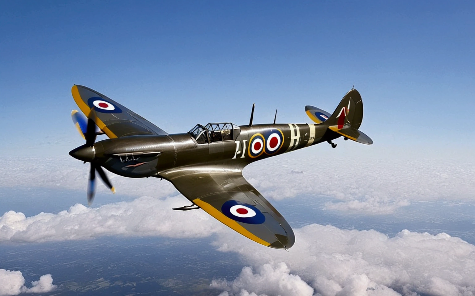 Masterpiece,(Best Quality),detailed,sketch, spitfire aircraft, flying, coloring page, lineart