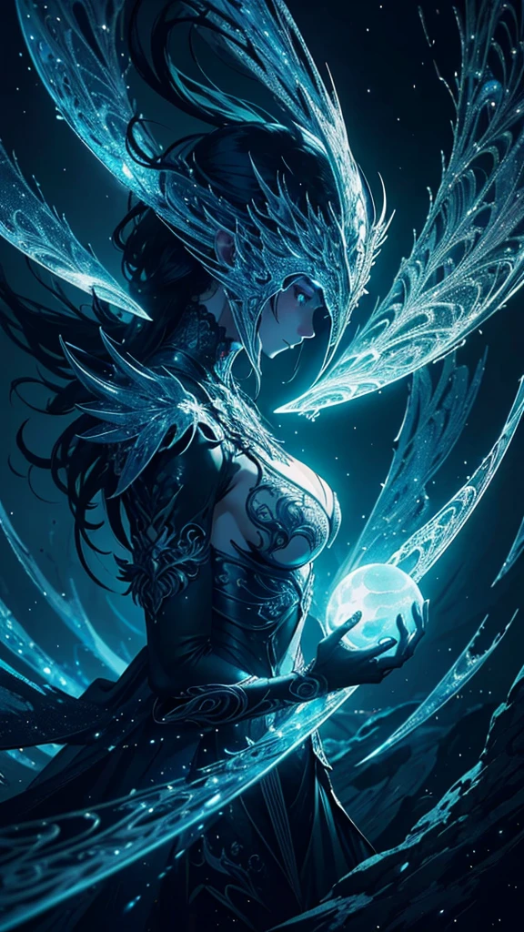 masterpiece,best quality,Hyper detailed,light,Intricate details,high resolution,Official Art,Finely detailed,high resolution插图,8K,lens flare,Light particle,Dark, intense shadows,particle,detailed Background,detailed Glow,detailed Reflection,detailed,Mysterious Landscape Photography, Incredible futuristic images emerge from Miracle Stone, Dark, atmosphere, Dark,Aaron Horkey's painting depicts,A powerful portal to another world,