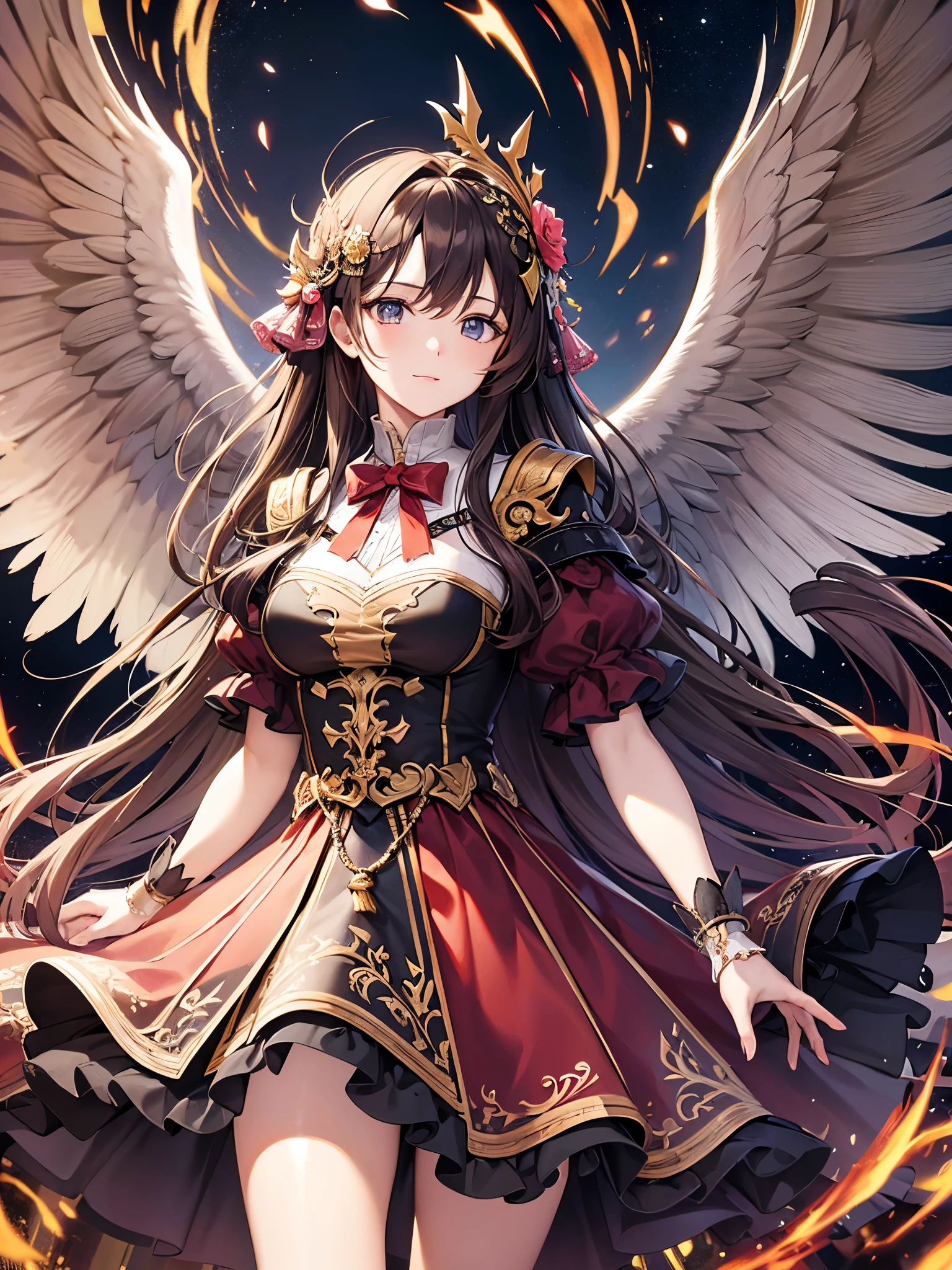 ((Highest quality)),(Ultra-high resolution),(Super detailed),(Detailed Description),((The best CG)),(masterpiece),Highly detailed art,(Art with precise details:1.5), The crimson sky, Shining Star, Angel Wings, like, yonder, dream,
