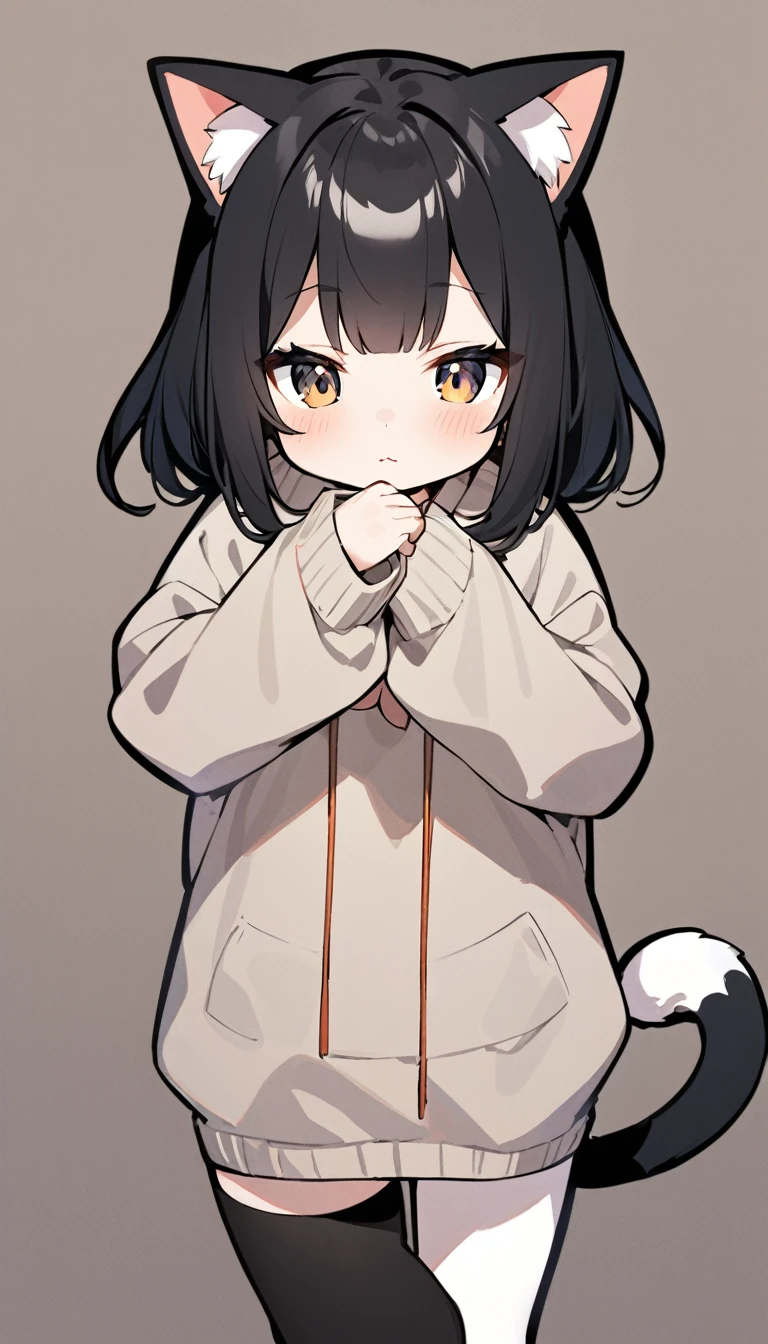 High quality, high quality, Japanese anime touch, one woman, sharp outline, long black hair, cat cosplay with cat ears,
Cute pose, facing this way,