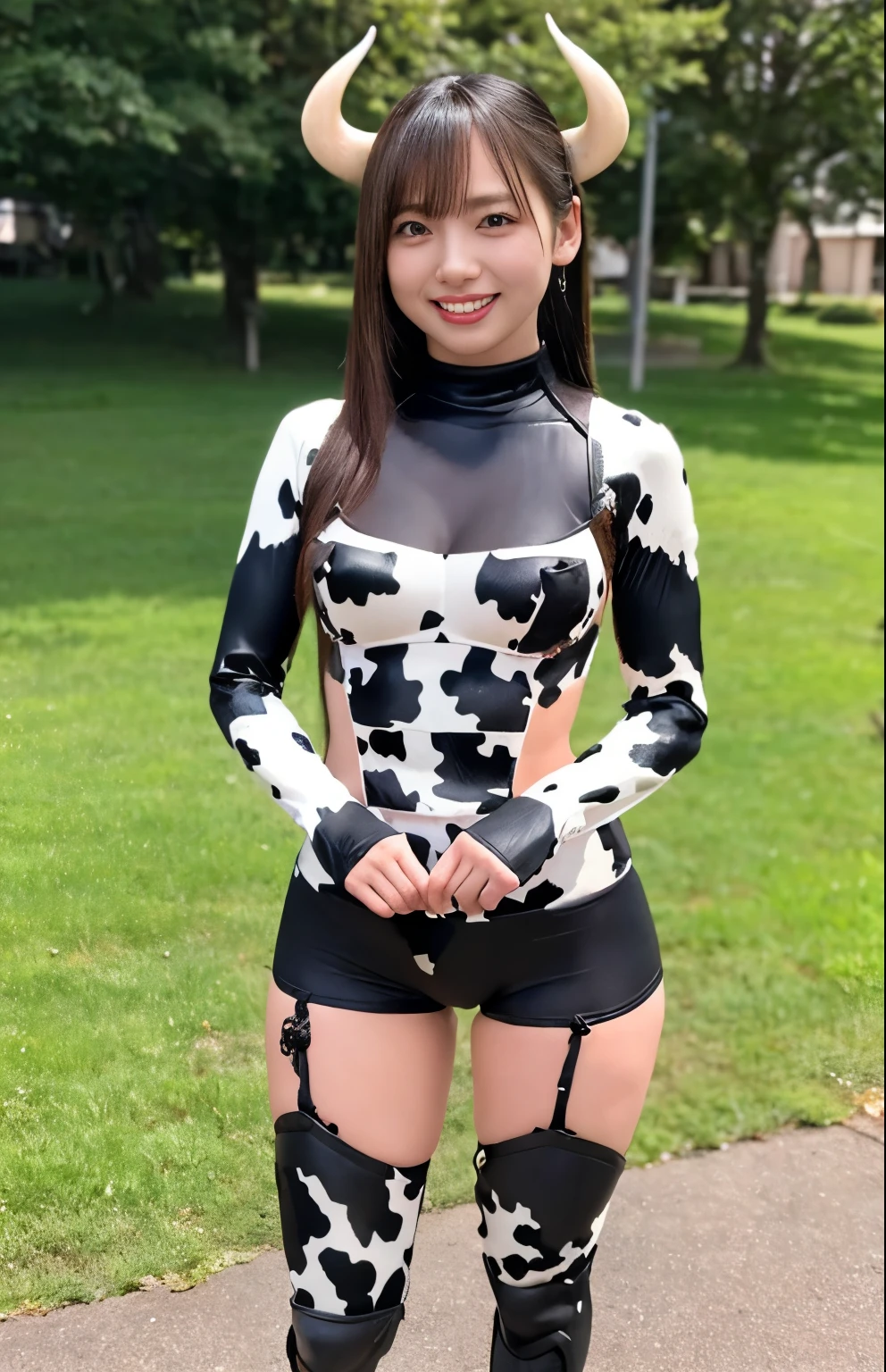 (high resolution,masterpiece,best quality,extremely detailed CG, anime, official art:1.4), realistic, photo, amazing fine details, all intricate, gloss and shiny,awesome many layers, 8k wall paper, 3d, sketch, kawaii, illustration,( solo:1.4), perfect female proportion,villainess, (fusion of cow and lady:1.4), (cow form lady:1.2), (cow lady:1.2), (fusion:1.2), (solo:1.4), (evil smile:1.2), muscular, abs, (cow print full body muscular suit:1.4), (cow exoskeleton armor:1.2), (cow tail:1.4), (cow horns:1.3),