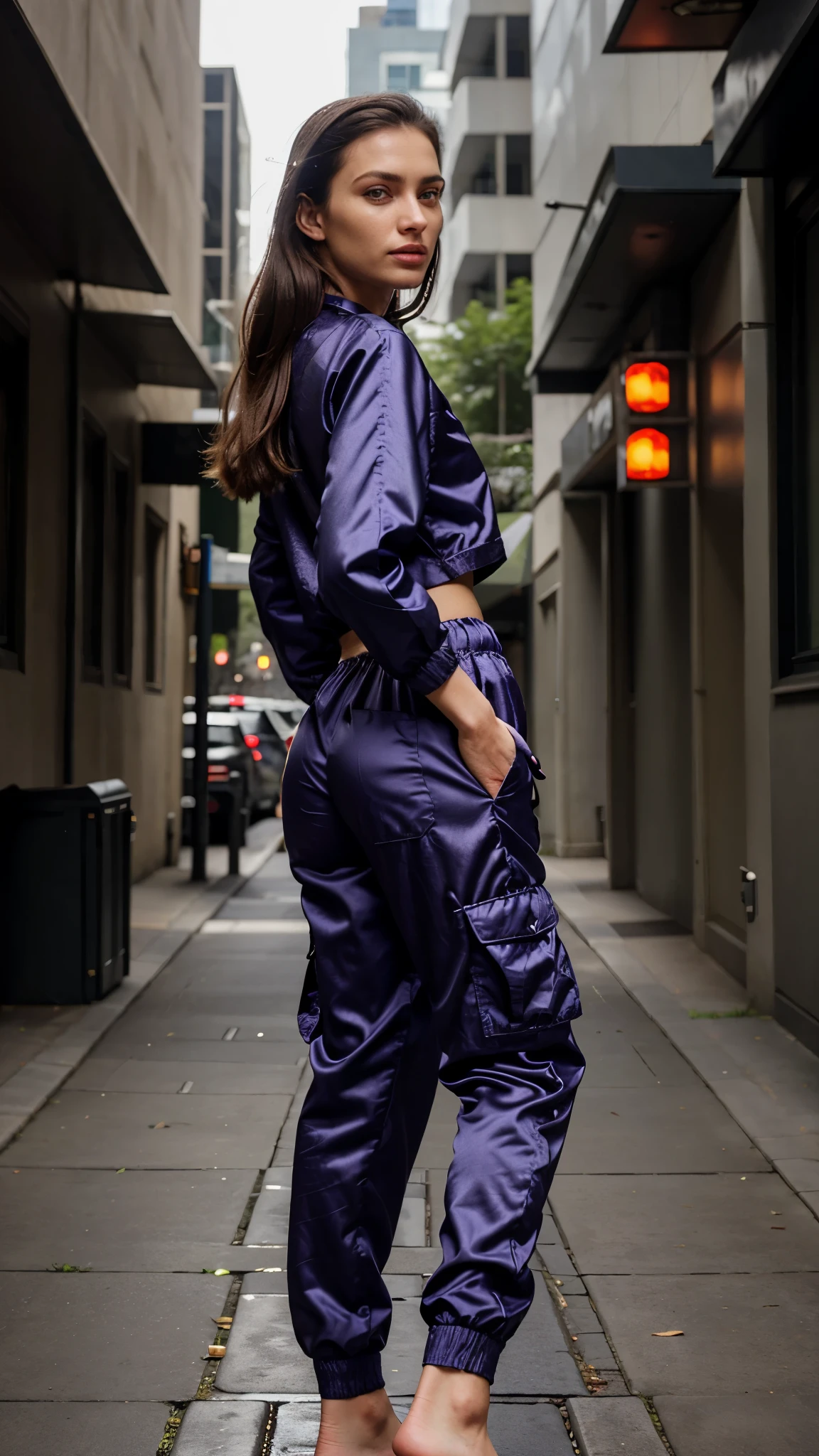 (realistic, photorealistic), cinematic photo ,realistic, (a woman wearing loungewear and Cargo Satin pants: Pants with multiple pockets, often inspired by military wear.), NikkyRiderQuiron woman, . 35mm photograph, film, bokeh, professional, 4k, highly detailed, (high quality skin), (high detailed face skin), (realistic iris), (realistic pupils), (skin pores), (skin imperfections:0.27),sexy Ass