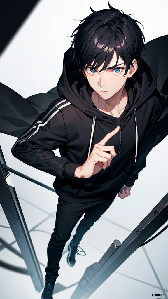 Close up a boy in black hoodie, black hair, fair white skin, tall, cool, dashing, slim, high quality, 8k photography, fanart,A modern boy