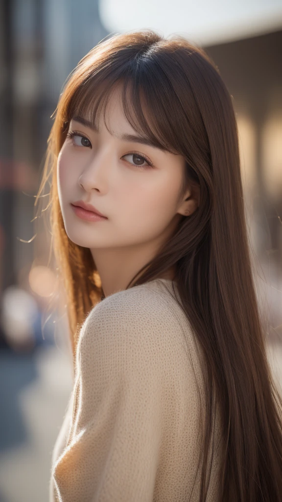 ((top-quality、8K、masterpiece:1.3))、sharp focus:1.2、Beautiful Women in Perfect Style:1.4、((Dark brown hair))、(natural soft light、City Street:1.1)、Highly detailed facial and skin texture、A detailed eye、double eyelid