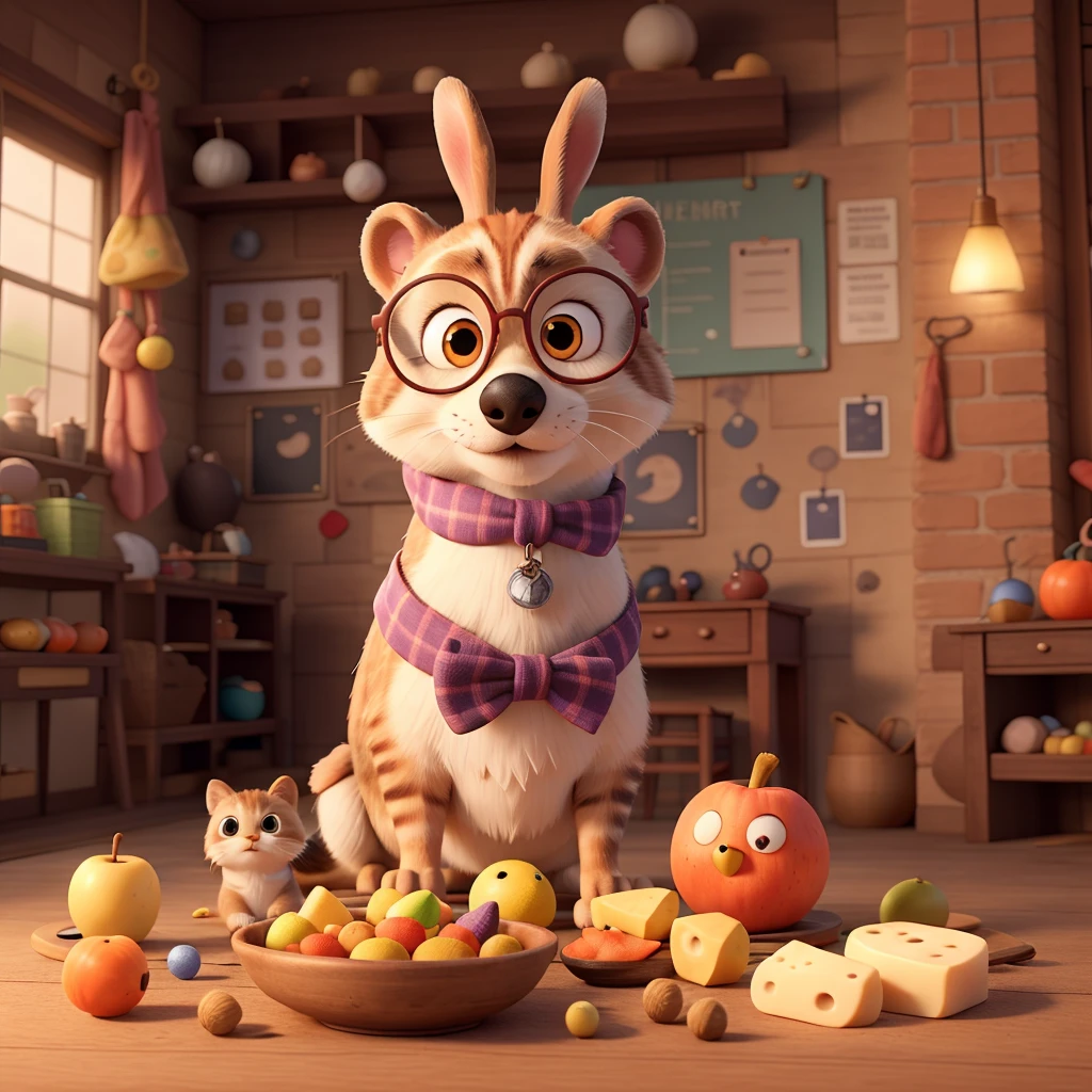 Dog with a Bow Tie
Bunny with Carrots
Penguin with a Top Hat
Kitten with a Ball of Yarn
Bear with a Honey Pot
Owl with Glasses
Fox with a Scarf
Mouse with Cheese
Squirrel with Acorns
Hedgehog with Apples